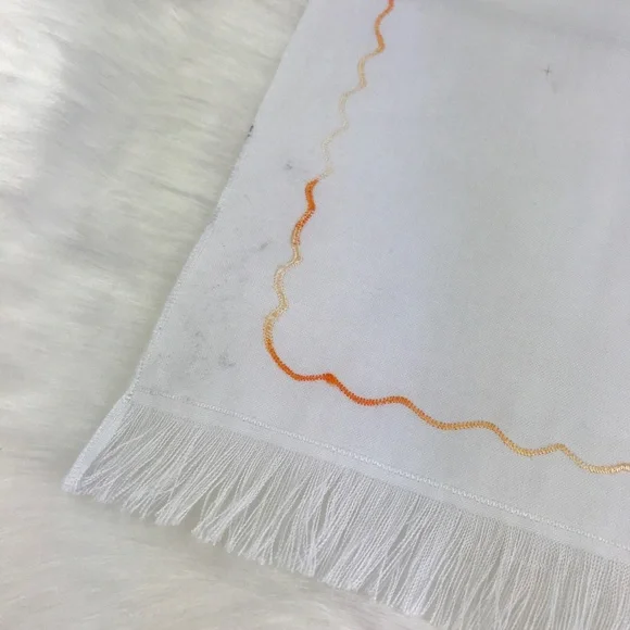 Embroidered Golden Tulips Flowers Fringe Handkerchief Vintage Style Floral - Picture 7 of 16